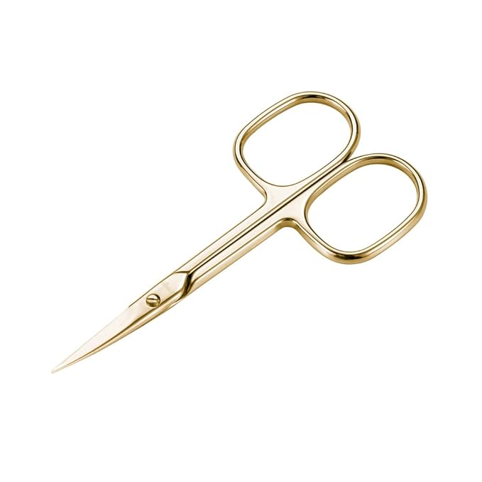 LIVINGO Stainless Steel Cuticle Nail Scissors, Premium Sharp Curved Blade Multi-purpose Sharp Cuticle Eyebrows Manicure Pedicure Beauty Grooming Scissors with Case, 3.5" Gold