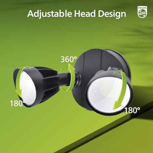 Philips 2 Packs 44W 3500LM ?LED Security Flood Light? ?Outdoor?£¬Switch Controlled Aluminum ?Security Light?, 2 Adjustable Heads£¬5000K Daylight£¬Wet Location for Patio, Garden, Yard Lights