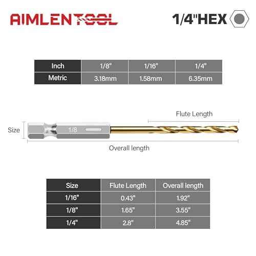 13PC 1/8" Titanium Coated Twist Hex Shank Drill Bit Set, 135 Degree Tip HSS Drill Bit Sets, Impact Driver Drill Bits for Wood, Steel, Metal, Plastic with Quick Change Design