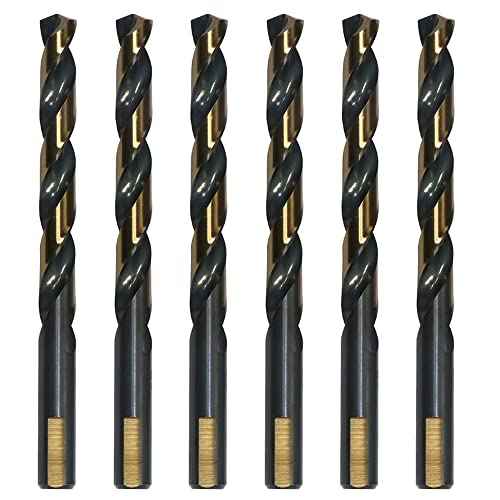 6PCS 1/2" HSS Black Gold Twist Drill Bits Set, 135 Degree Split Point, Jobber Metal Drill Bit, General Purpose for Use in Mild Steel, Copper, Aluminum, Zinc Alloy, Wood, and Plastic
