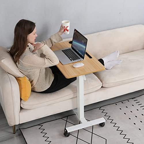 Overbed Beside Table,Bed Desk,Hospital Bedside Table,Pneumatic Mobile Laptop Computer Standing Desk Cart with Tray