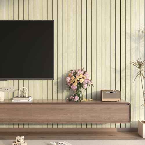 LACHEERY Herringbone Wood Slat Wall Panels for Interior Wall Decor Peel and Stick Fluted Wooden Panels for Living Room Bedroom Walls Beige Wood Slat Panel Roll Self Adhesive Foam PVC Slats 11.8"x79"