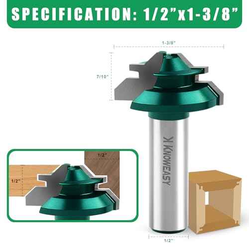 Knoweasy 45 Degree Lock Miter Router Bit Set with 1/2 Inch Shank, 3PCS for Woodworking, Includes 1/2, 3/4 and 1 Inch Cutting Height, Professional Joinery Tool for Perfect Miter Joints