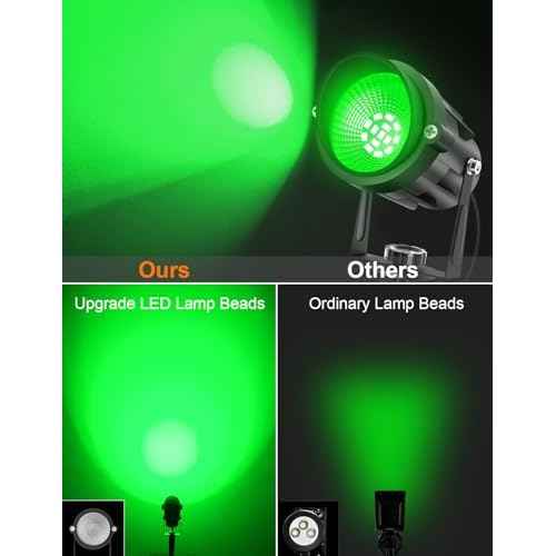 Christmas Green Landscape Lights Outdoor, 14 LED Landscape Lighting with US Plug, IP65 Waterproof Spotlights for Tree Yard Garden Pathway St. Patrick's Day Halloween Decor 4 Pack