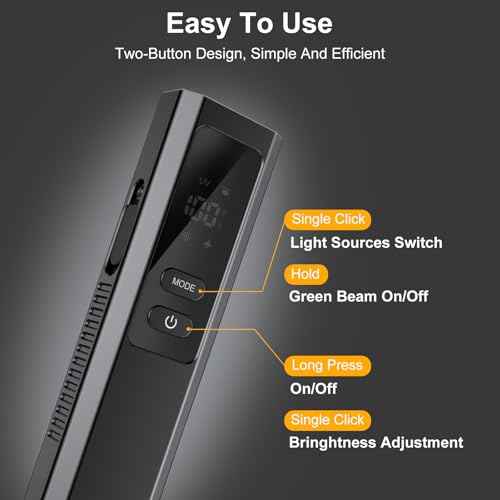 EDC Flat Flashlight 4 in 1 Pocket Magnetic Flashlight High Lumens Work Light with Green Beam & UV Light & Warning Light Combo EDC Rechargeable LT-010 (Black)