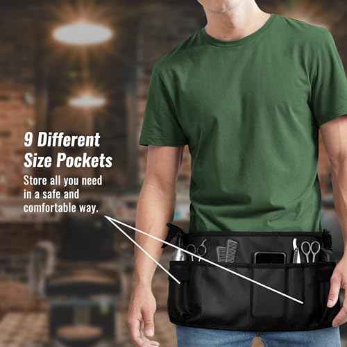 Under NY Sky Salon Waist Apron - Vegan Leather - 9 Pockets, 3 Loops - Hair Cut Holster for Tool Storage, Shears, Brush, Trimmer - Belt Pouch - Hair Stylist, Makeup Artist, Barber, Cosmetology - Black