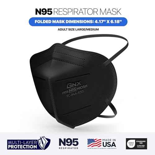 AccuMed BNX N95 Mask Black NIOSH Certified MADE IN USA Particulate Respirator Protective Face Mask (50-Pack, Approval Number TC-84A-9315 / Model H95B) Black