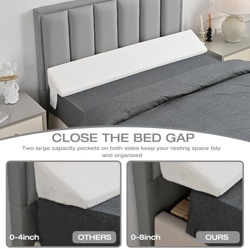 King Bed Wedge Pillow for Headboard Bed Gap Filler White Long Triangle Corner Nora Pillows,Dense Foam,Avoid Things Drops,Between King Size Frames and Mattress,Raise Pillow for Sleeping Home Bedding