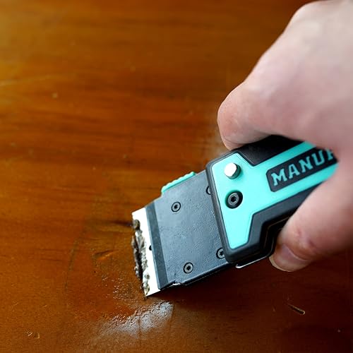 MANUFORE Folding Cleaning Scraper Blue Portable Multi-Purpose Razor Blade Scraper for Cleaning Glass, Stove-top, Window, Floor(2 Scrapers, 10 Stainless Steel Blades)
