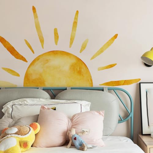 Large Boho Sun Wall Stickers, Watercolor Style Sunshine Peel and Stick Wall Decals, Baby Room Nursery Kids Bedroom Art Wall Decor