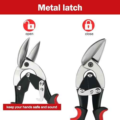 2Pcs Left and Right Regular Tin Cutting Shears Metal Cutter with Comfort Grip and Safety Lock Suitable For Cutting Thin, Moderately Hard Metal Materials