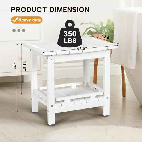 NALONE Shower Bench, HDPE Shower Benches with Storage Shelf & Handles, Indoor and Outdoor Use (White)