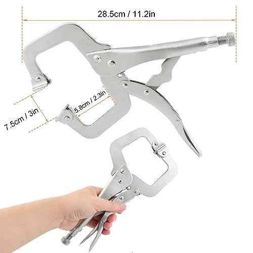 6 Pack 11 Inch C Clamp Locking Pliers,Locking C Clamp, Adjustable Nickel Plated C Pliers For Wood Working, Welding, Electrician Maintenance and more, by GENHAKON