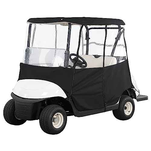KEMIMOTO 600D Golf Cart Enclosure 2 Passenger Up to 54'', Fadesafe Golf Cart Rain Cover Waterproof, Roll-Up Dual Zipper Door Design Compatible with Club Car Precedent/Tempo/Onward, EZGO, Black