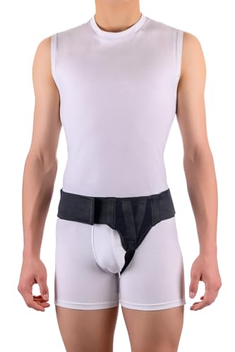Left Side Inguinal Hernia Groin Belt with Compression Pad Black (XL 44-48)