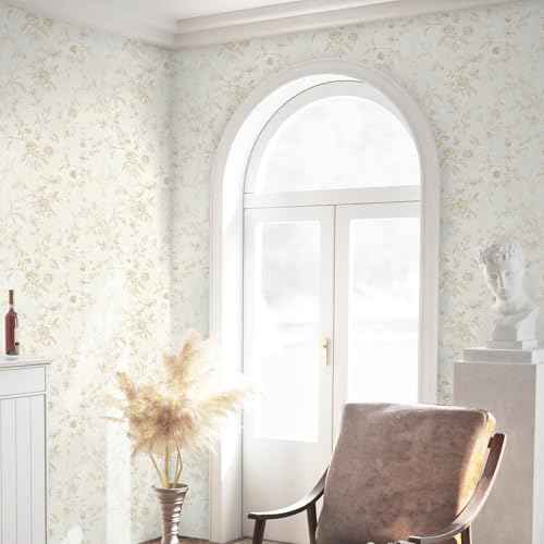 Dimoon 86.6"x17.3" Peel and Stick Wallpaper Contact Paper Boho Beige Wallpaper Brown Floral Removable Wall Paper Flower Self Adhesive Modern for Cabinets and Drawers Bedroom Papel Tapiz para Pared
