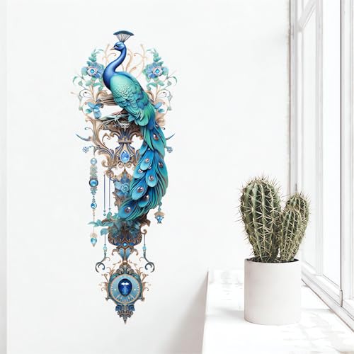 sacinora Gorgeous Blue Peacock Painted Wall Stickers, Peacock Pendant Art Wall Decals Removable Vinyl Peel and Stick for Living Room Bedroom Sofa TV Background Home Decorations