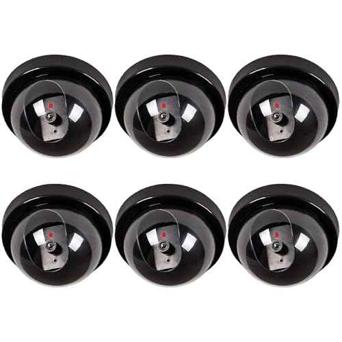 WALI Dummy Fake Security CCTV Dome Camera with Flashing Red LED Light with Security Alert Sticker Decals (SD-6), 6 Packs, Black