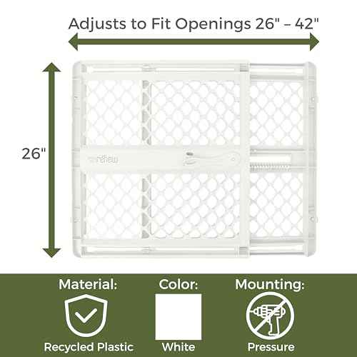 Toddleroo by North States - Renew 100% Recycled Plastic Baby Gate for Doorway; Sturdy for Indoor & Outdoor Use: Pressure Mounted, No Drill Gate; Made in USA; 26" to 42" Wide, 26" Tall; Pure White