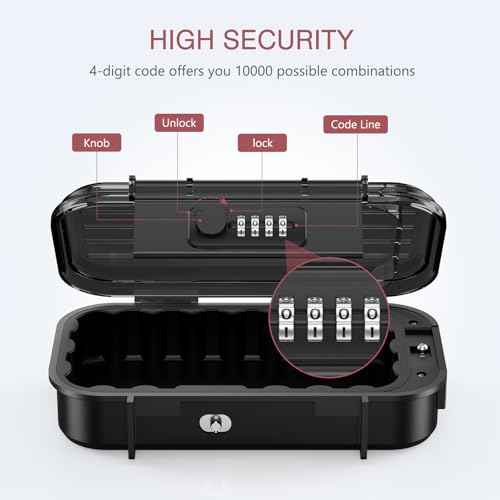 LOFICOPER Portable Lock Box, Beach Security Box for Travel, Anti-Theft 4-Digit Combination Lock Box, Cash Box with Removable Wire Rope for Dorm, Gym, Travel, Hotel, Office