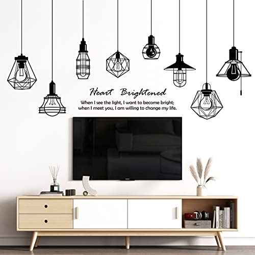 Removable 8pcs Hanging Black Vinyl Chandeliers Wall Sticker Quotes Heart Brightened Wall Decal DIY Peel and Stick Decor for Kids Boys and Girls Bedroom Living Room Studyroom Playroom Classroom