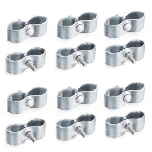 12 Pcs 1-5/8" Chain Link Fence Panel Clamps, Dog Kennel Clamps for 1-5/8" OD Pipe, Galvanized Steel, for Round Pipe Panel Frame,Bolts & Nuts include