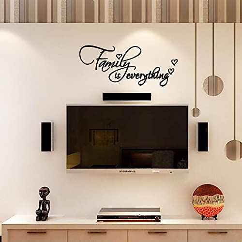 Family is Everything Heart Shape - Carved Black Vinyl Quotes Wall Decal Room Decoration Home Decor Art Letters Lettering Words for Living Room Bedroom
