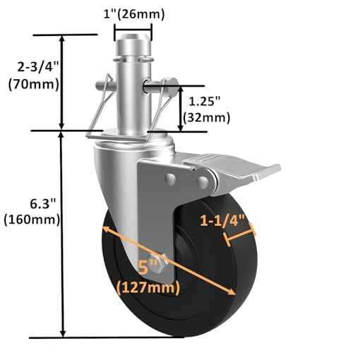 Scaffolding Wheels Set of 4, 5-Inch Scaffold Rolling Tower Caster 1-Inch ID Round Tubing Style, Heavy Duty 400LBS Locking Rubber Wheel for Perry Style MFS and Portable Barke Scaffolding
