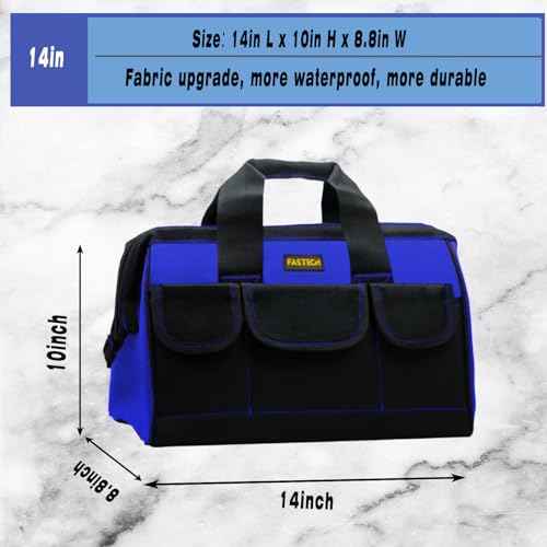 FASTECH Small Tool Bag, 14INCH Waterproof Bag With Soft Padded Handle and Shoulder Strap 18Pockets Portable Empty Tool Organizer Storage For Man/Woman