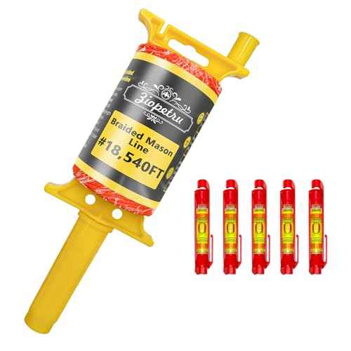 Mason Line String with Handle, #18 540 FT Braided Construction Nylon String Line, String Line Reel with 5 Built-in Levels for DIY and Gardening Work
