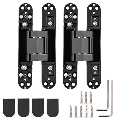 HBL' 2 Pack Hidden Door Hinges, 6 Inch Black Heavy Duty Hidden Hinges for Secret Doors, 3-Way Adjustable to Bulid Conceal Bookcase Door