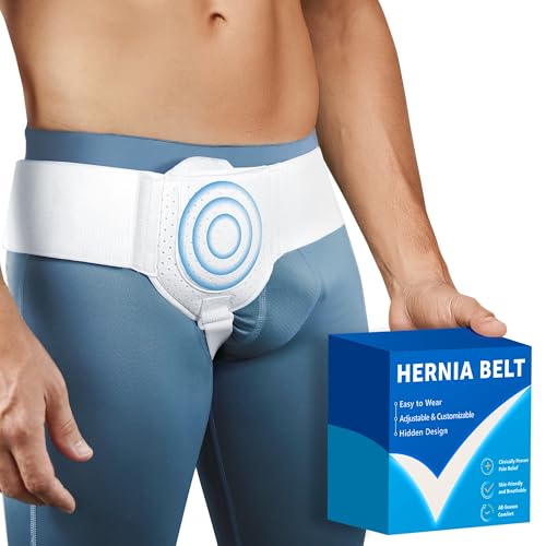 Hernia Belts for Men Inguinal, Hernia Belt for Women, Inguinal Hernia Support for Left or Right Side, Comfortable Adjustable Waist Strap with Removable Compression Pads, White