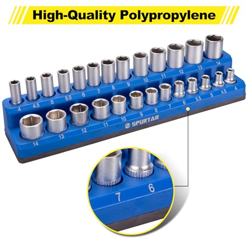 Spurtar Magnetic Socket Organizer 6Pcs, Metric and SAE Magnetic Socket Holder Includes 1/4", 3/8", 1/2" Drive Metric SAE Socket Organizer for Tool Box Drawer, Holds 143 Standard and Deep Size