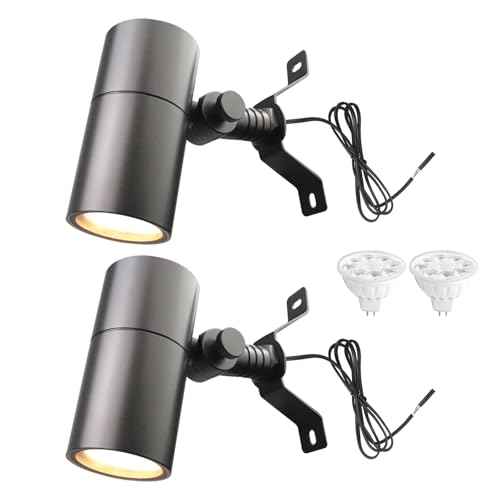 Low Voltage Landscape Lighting Spot Down Light, 12V Tree Downlight Fixture Outdoor Moonlight Cast Aluminum, Free 5W MR16 LED Bulb Stainless Steel Mounting Bracket 2-Count