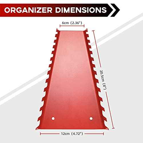 52 Slots Metal Wrench Organizer, Wrench Holder Tray Set, Wall-Mounted Tool Organizer Wrench Holder for Wrench Storage(2Red&2Black)