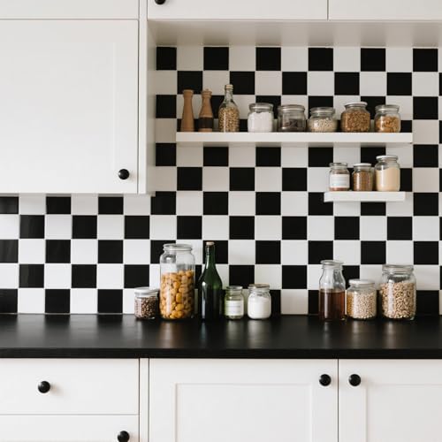 Hopeak Black and White Mosaic Peel and Stick Wallpaper Self-Adhesive Lattice Removable Decorative Wallpaper for Home Office Store Wall and Furniture Decoration 17.3 x 118 inches