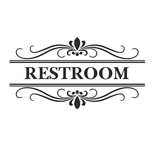 Restroom Sign Wall Decal Vinyl Stickers, Removable Cute Art Design DIY Sticker Mural for Restroom Bathroom Washroom WC Toilet Door Decoration