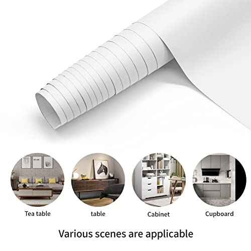 seonta 16"x78.7" Matte White Wallpaper Peel and Stick Contact Paper Self Adhesive Removable Warpping Decorative Vinyl Film Waterproof Wall Paper for Walls Countertop Cabinets Furniture