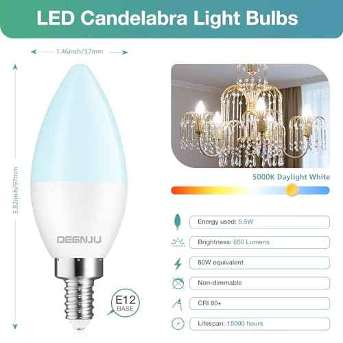 40 Pack Chandelier Light Bulbs 60 Watt Equivalent, Candelabra LED Light Bulbs, E12 LED Bulb Daylight 5000K, Type b Light Bulb 5.5W, Candelabra Base, 120V, B11 Candle Light Bulb, Non-Dimmable