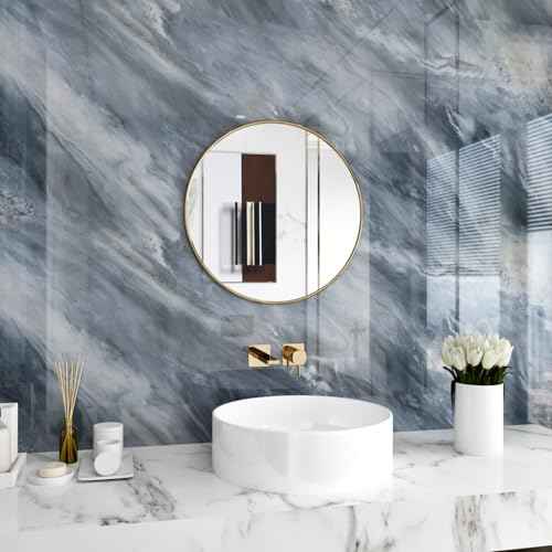 Peel and Stick Backsplash for Kitchen Marble Contact Paper for Cabinets Glossy Grey/Blue Wallpaper Peel and Stick Modern Self Adhesive Wall Paper for Kitchen Bathroom Countertops Waterproof