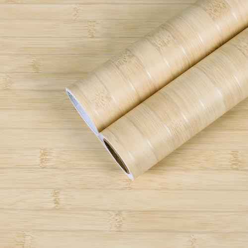 CHIHUT Light Beige Bamboo Wood Grain Peel and Stick Wallpaper Self Adhesive Removable Wood Grain Contact Paper for Cabinets Walls Nature Wood Look Wallpaper for Kitchen Countertops 12''x100''