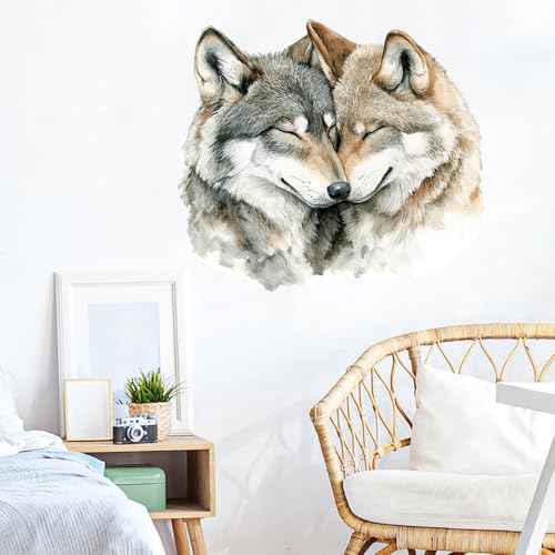 Lifelike Wolf Wall Decal Wild Animal Wall Sticker Wolf Head Wall Decals Waterproof Adhesive Stickers for Living Room, Bedroom