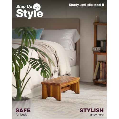 Extra Wide 26in Wooden Step Stool, Heavy Duty One Step Stool for Adults and Seniors, Holds Up to 550 lbs, Reinforced Cross Bar, Non-Skid Surface, Multipurpose Use for Kitchen, Bathroom, Bedroom