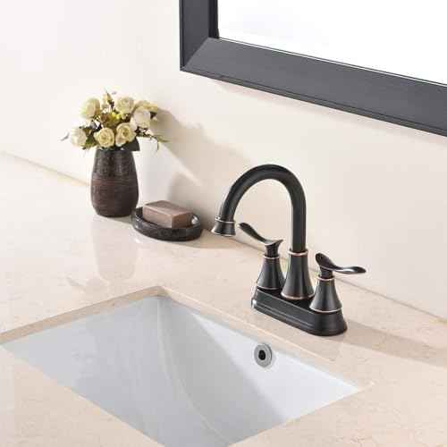 KINGO Bathroom Faucets for Sink 3 Hole, 2 Handle 4 inch Oil Rubbed Bronze Bathroom Sink Faucet with Pop-up Drain and Supply Hoses, Stainless Steel Lead-Free Centerset Faucets for Vanity RV, 2 Pack