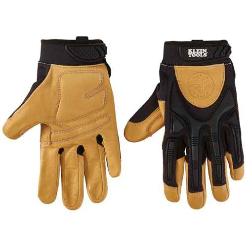 Klein Tools 60188 Work Gloves, Professional Grade Leather Gloves with Knuckle and Finger Protection, Thumb Reinforcement, Mesh Back, Large