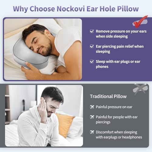 Orthopedic Ear Piercing Pillow for Side Sleepers, Pain Relief Design with Removable Cover and Ear Hole, 12x19 Inch Pierced Ears Support