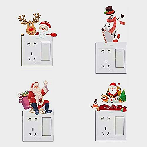 Christmas Switch Stickers Santa Claus and Snowman Removable Light Switch Stickers Bedroom Wall Decal for Christmas Decoration Home Room Decor(8pcs)
