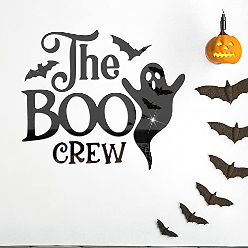 Halloween Ghost Bat Wall Decor 3D Wall Stickers Removable Halloween Acrylic Mirror Wall Sticker Decorations The Boo Crew Wall Decals for Bedroom Windows Party Decoration