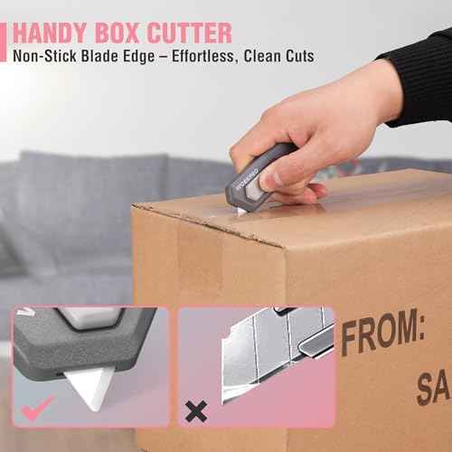 WORKPRO 8PCS Ceramic Small Safety Box Cutter, Automatic Rebound Mini Letter Opener, Quick Change Retractable Blade Razor Knife, with Extra Blades