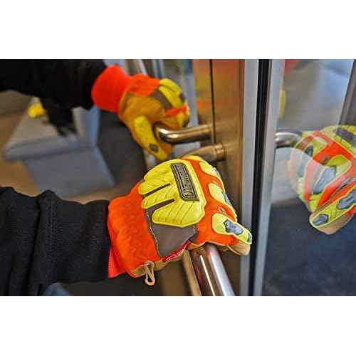 Ironclad Hi-Viz Yellow & Orange Genuine Pigskin Leather Cut A6 Gloves, TPR Impact Protection, Machine Washable, 1 Pair, IEX-HVIP5-05-XL